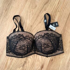 NEW Torrid Curve Push Up Strapless Lace Bra Black Tan Size 40DDD